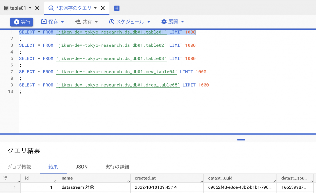 Datastream for BigQuery結果